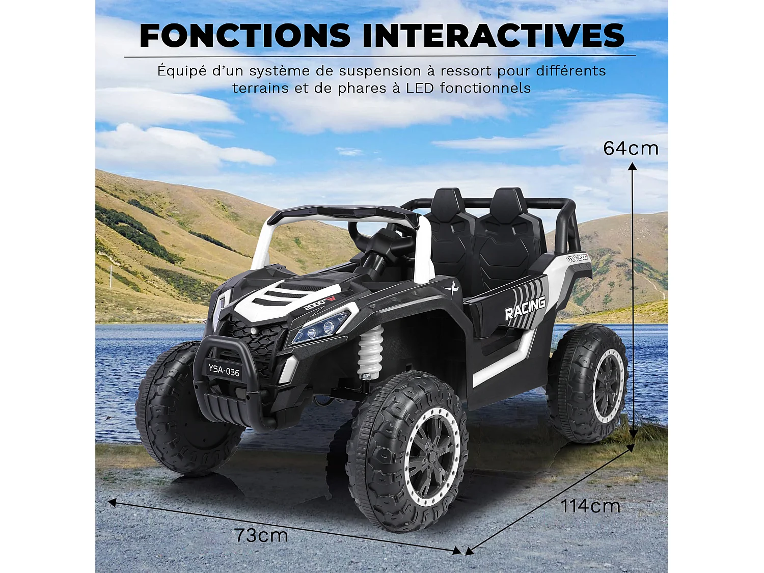 24V elektrische 6-wieler kinderpick-up, 4WD, afstandsbediening, Bluetooth, veiligheidsgordel, achteruitrijcamera. Donkerzwart