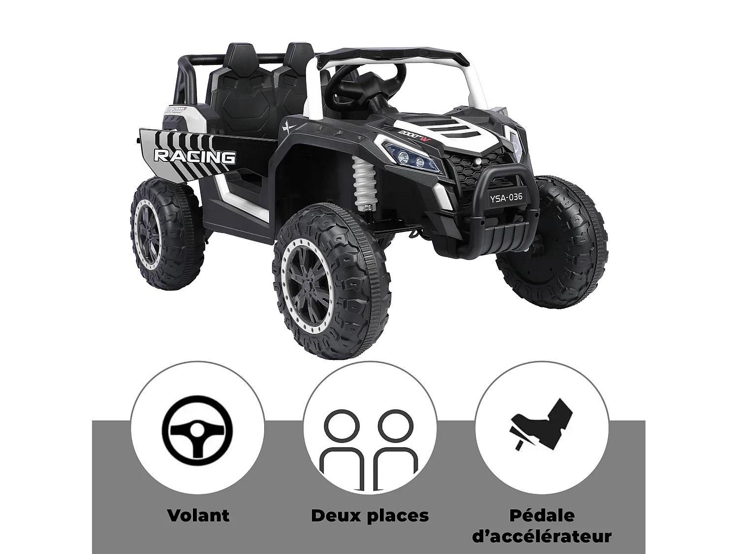 24V elektrische 6-wieler kinderpick-up, 4WD, afstandsbediening, Bluetooth, veiligheidsgordel, achteruitrijcamera. Donkerzwart