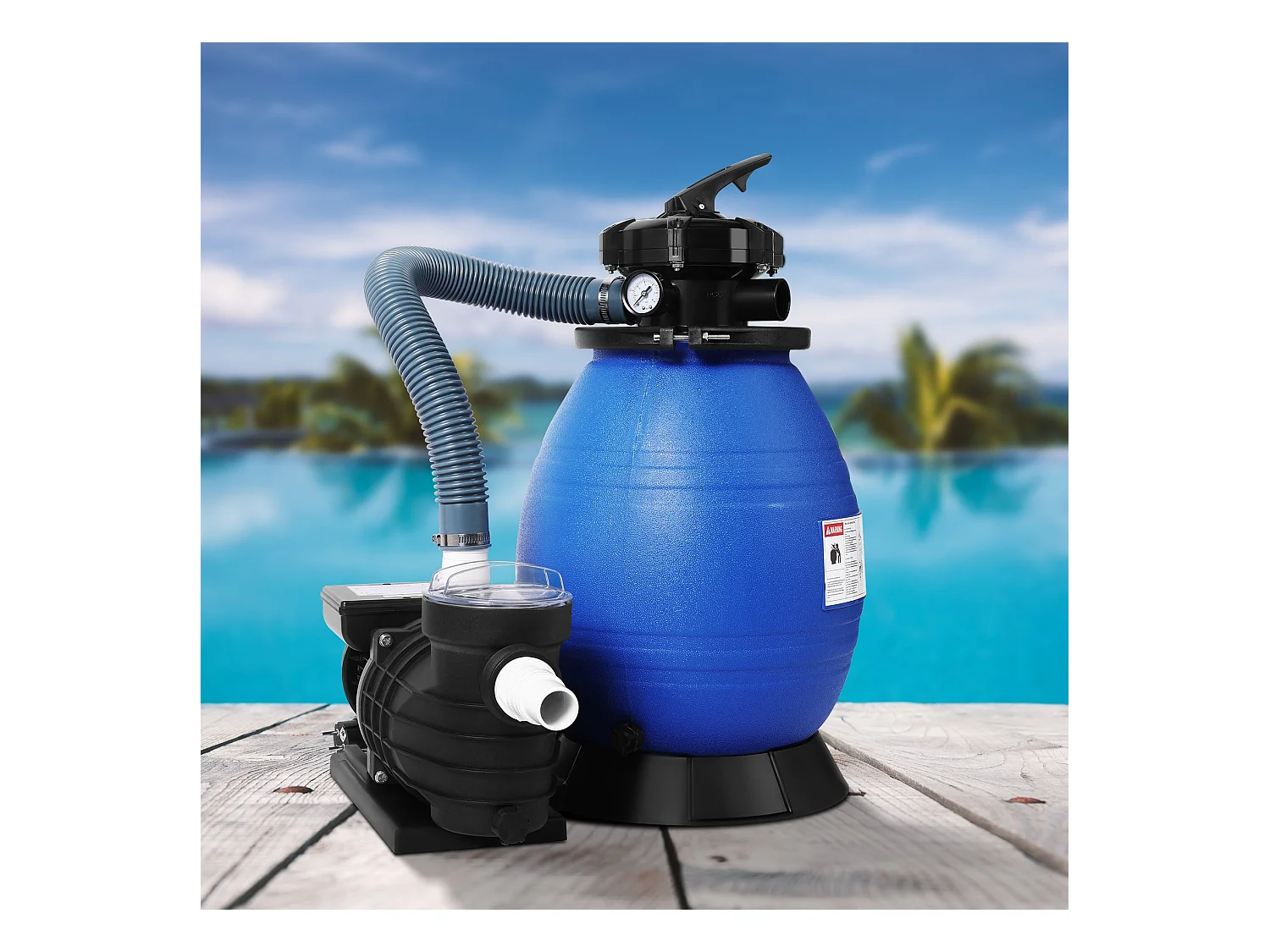 Pompe Filtre à Sable, Pompe pour filtration pour piscine, Puissance 400W, 11 000 l/h, Bleu et Noir