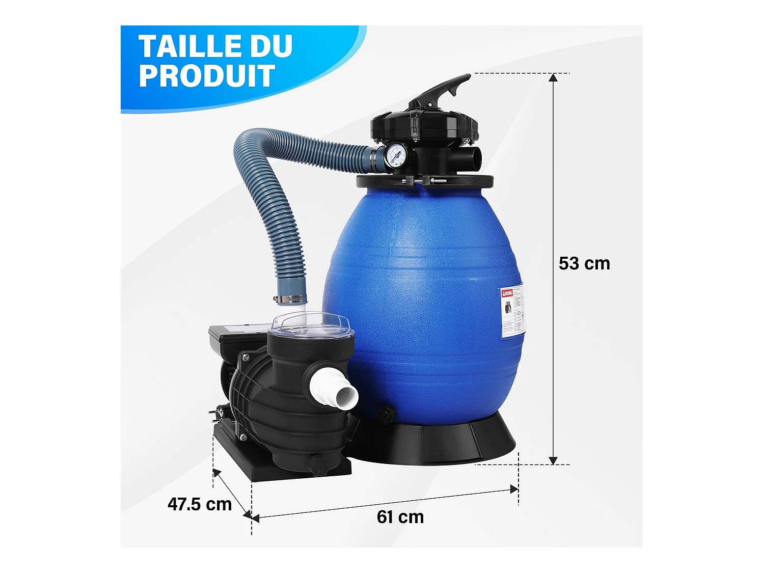 Pompe Filtre à Sable, Pompe pour filtration pour piscine, Puissance 400W, 11 000 l/h, Bleu et Noir