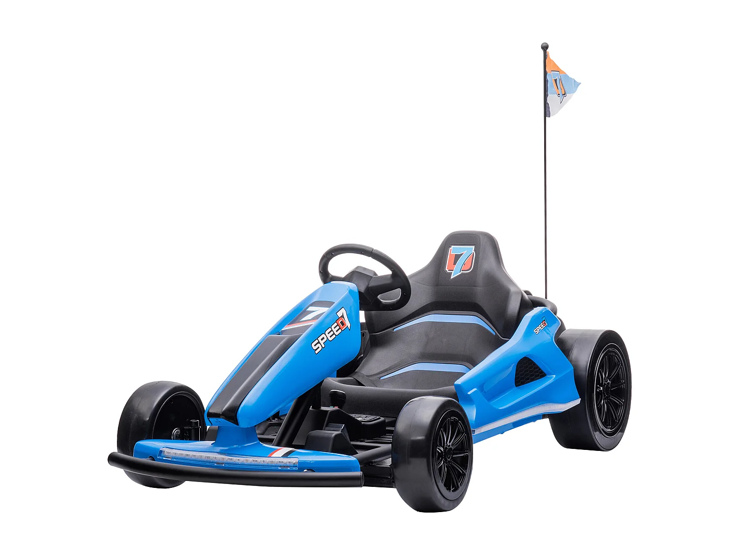 HOMEMiYN Kart électrique de drift 24V 13 km/h avec démarrage progressif, musique, klaxon, ceinture de sécurité pour enfants de 8 à 12 ans, (Bleu).