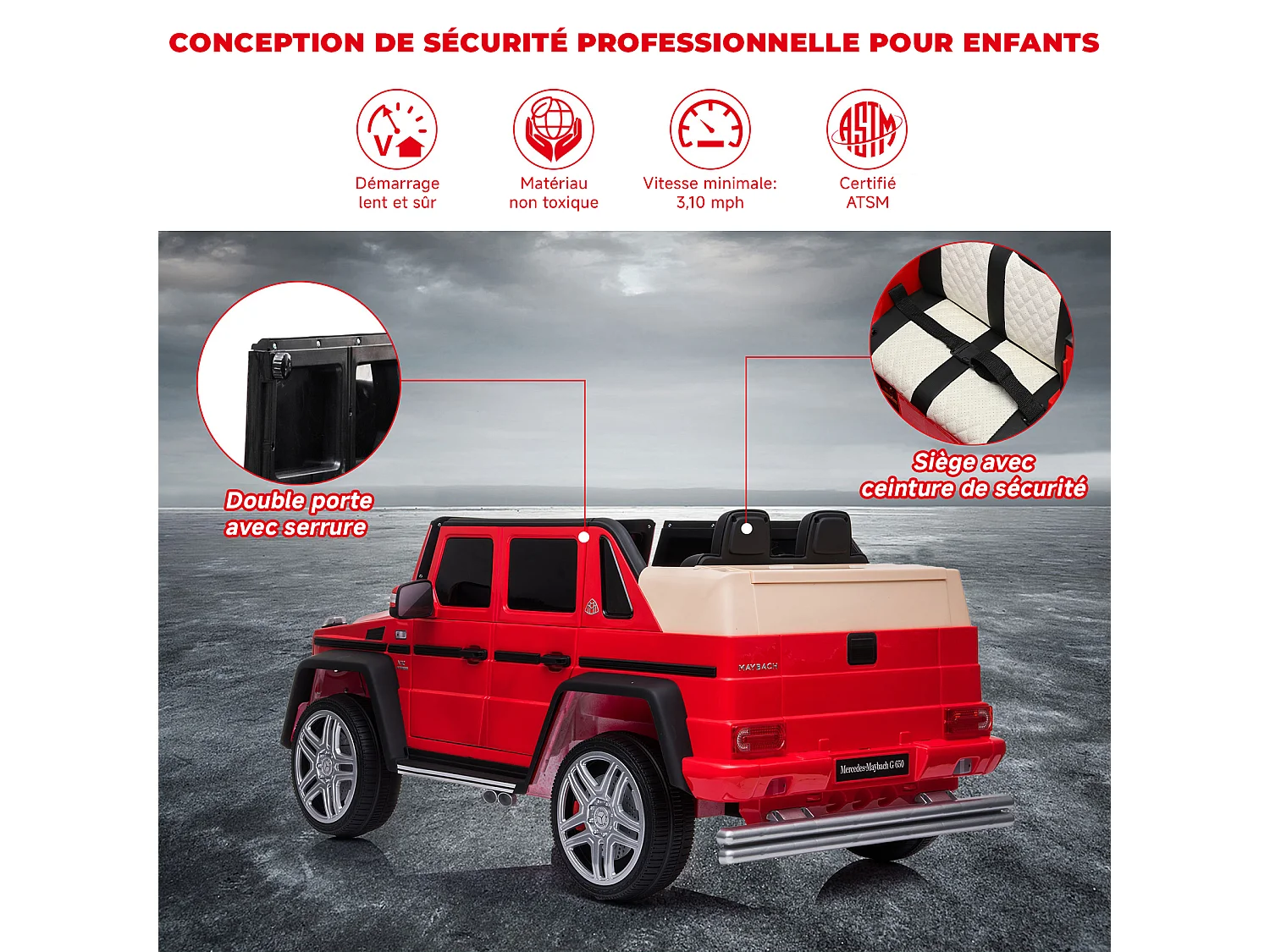 ORYXEARTH Coche eléctrico Mercedes-Maybach G650 para niños - Rojo - 12V