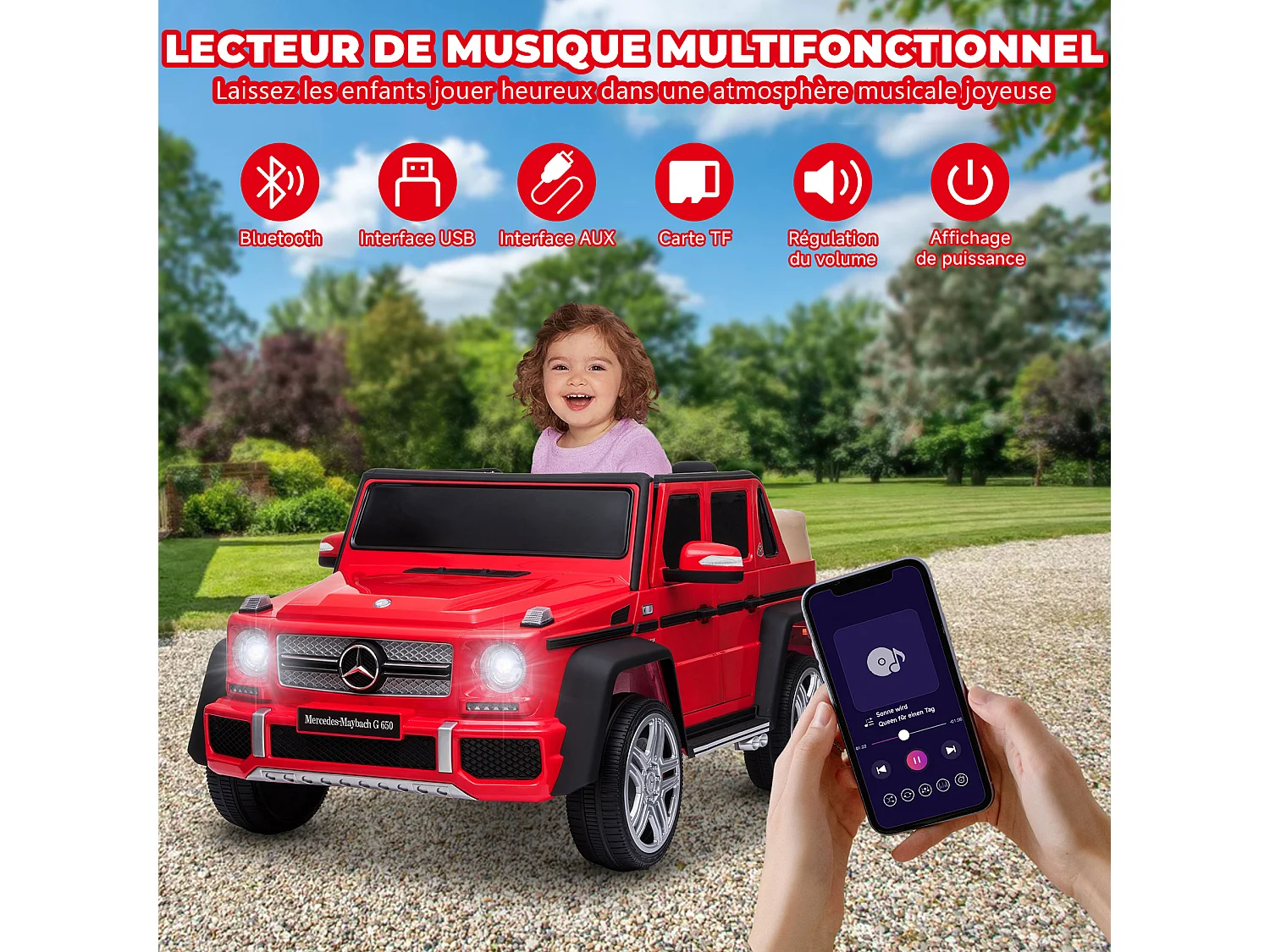 ORYXEARTH Coche eléctrico Mercedes-Maybach G650 para niños - Rojo - 12V
