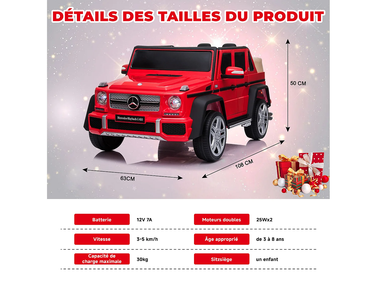 ORYXEARTH Coche eléctrico Mercedes-Maybach G650 para niños - Rojo - 12V
