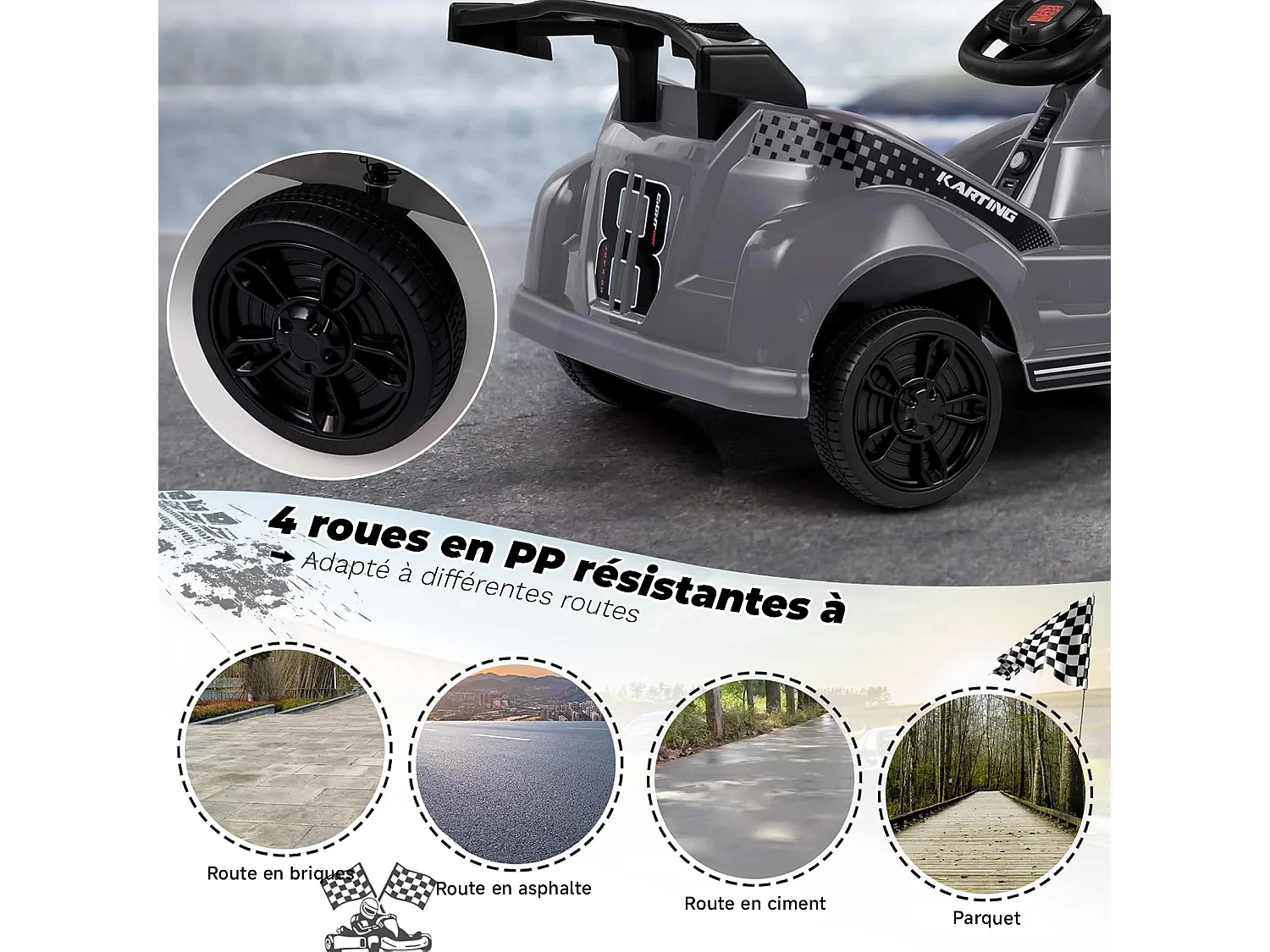 HOMEMIYN 6V elektrische Go Kart met afstandsbediening, veiligheidsgordel, langzame start, muziek, 4-wiel kinder-cadeau. Zwart.