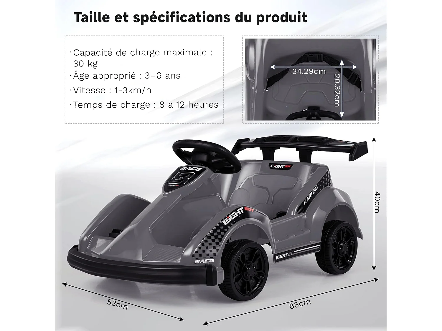 HOMEMIYN 6V elektrische Go Kart met afstandsbediening, veiligheidsgordel, langzame start, muziek, 4-wiel kinder-cadeau. Zwart.