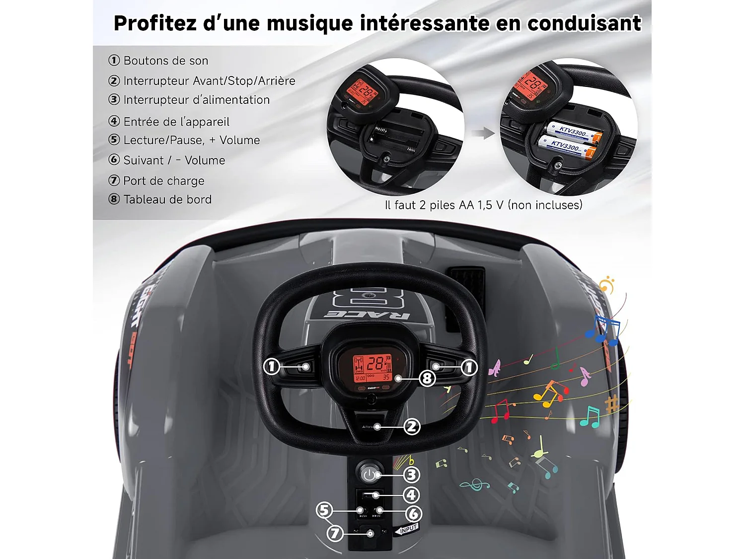 HOMEMIYN 6V elektrische Go Kart met afstandsbediening, veiligheidsgordel, langzame start, muziek, 4-wiel kinder-cadeau. Zwart.
