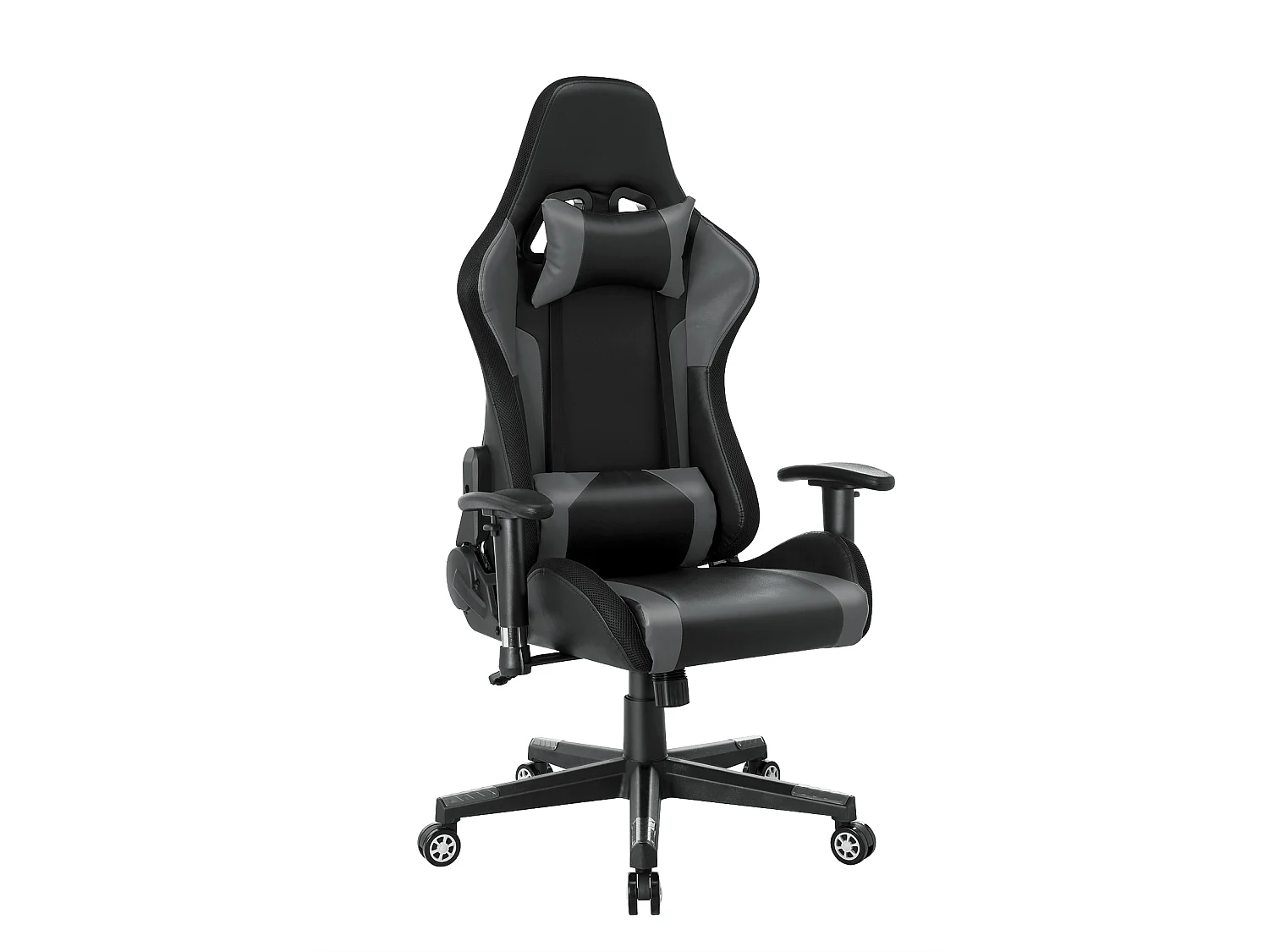 Chaise de jeu avec lumières LED RGB et haut-parleurs Chaise de gaming Chaise de bureau de style racing Chaise PC en cuir PU gris
