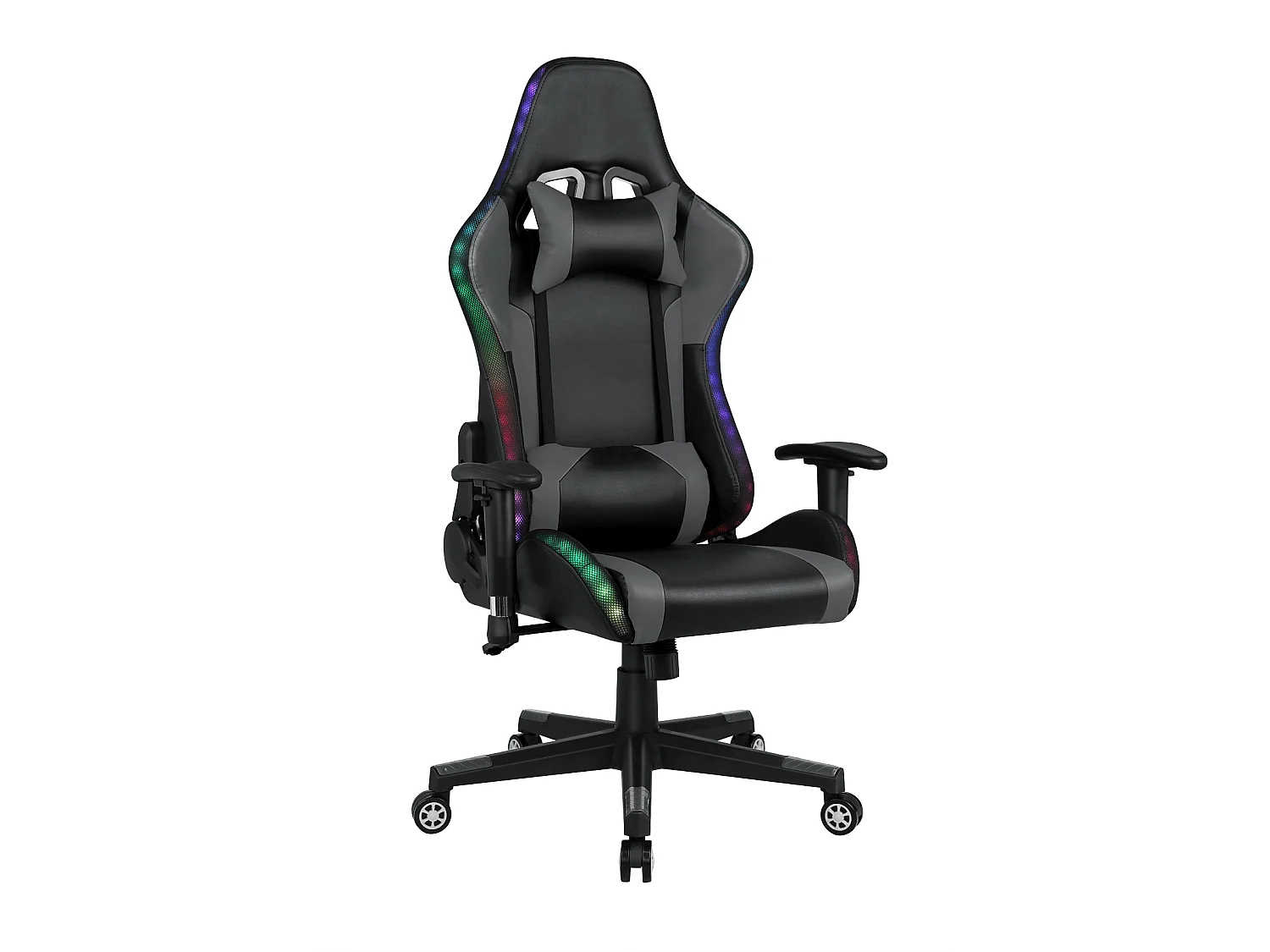 Chaise de jeu avec lumières LED RGB et haut-parleurs Chaise de gaming Chaise de bureau de style racing Chaise PC en cuir PU gris