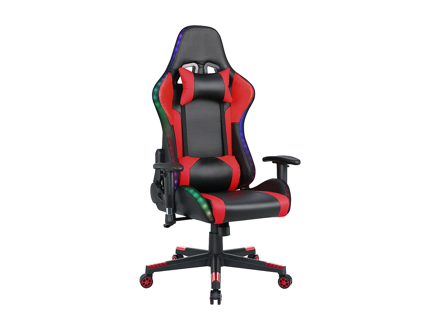 Silla para juegos con luces LED RGB y altavoces, estilo carreras, de oficina, de piel sintética roja