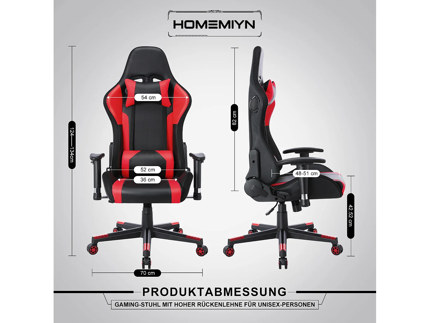 Silla para juegos con luces LED RGB y altavoces, estilo carreras, de oficina, de piel sintética roja