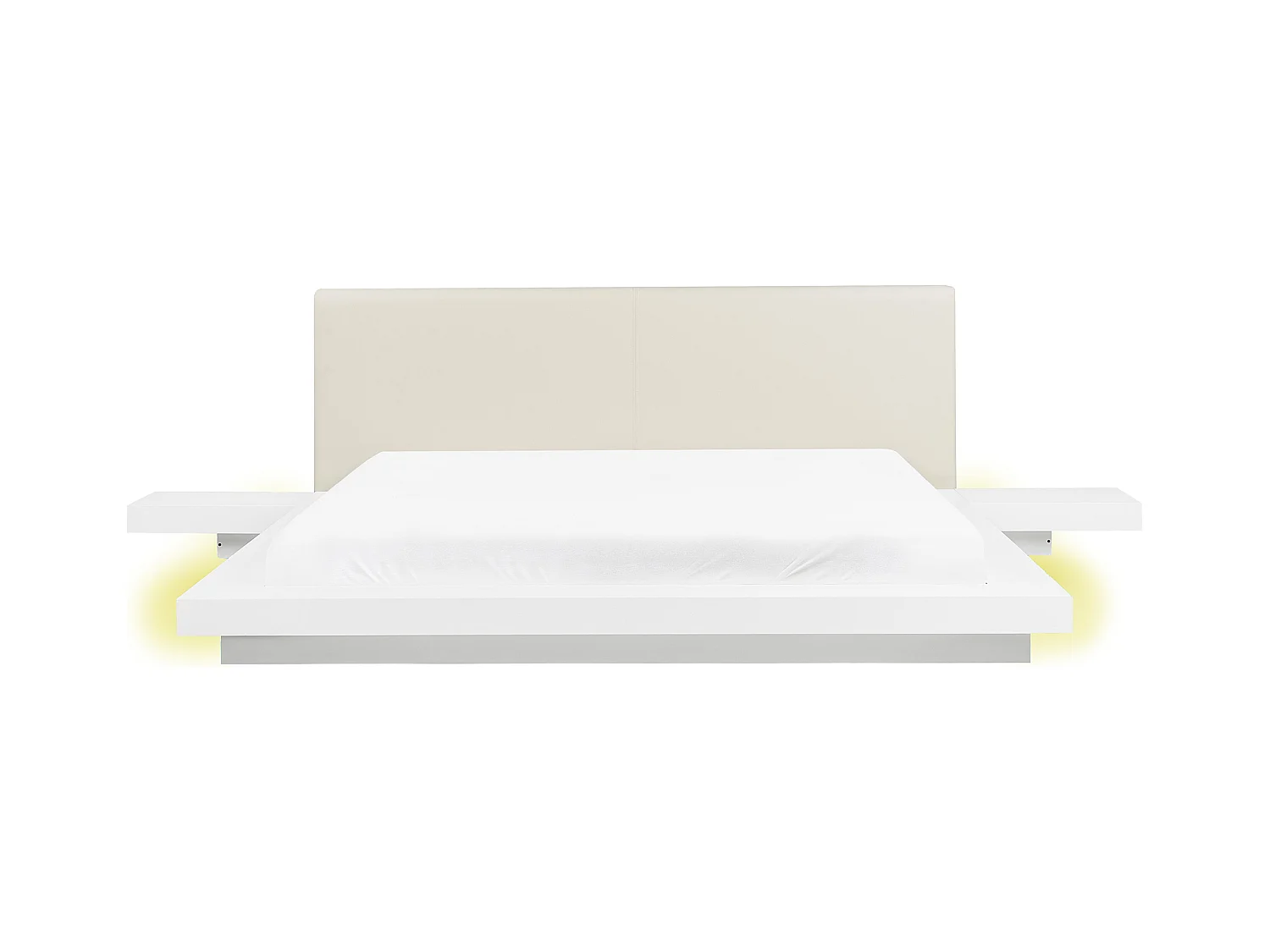 LED Bett Kunstleder Holzoptik weiß 2 Nachttische Lattenrost 180x200 cm Zen