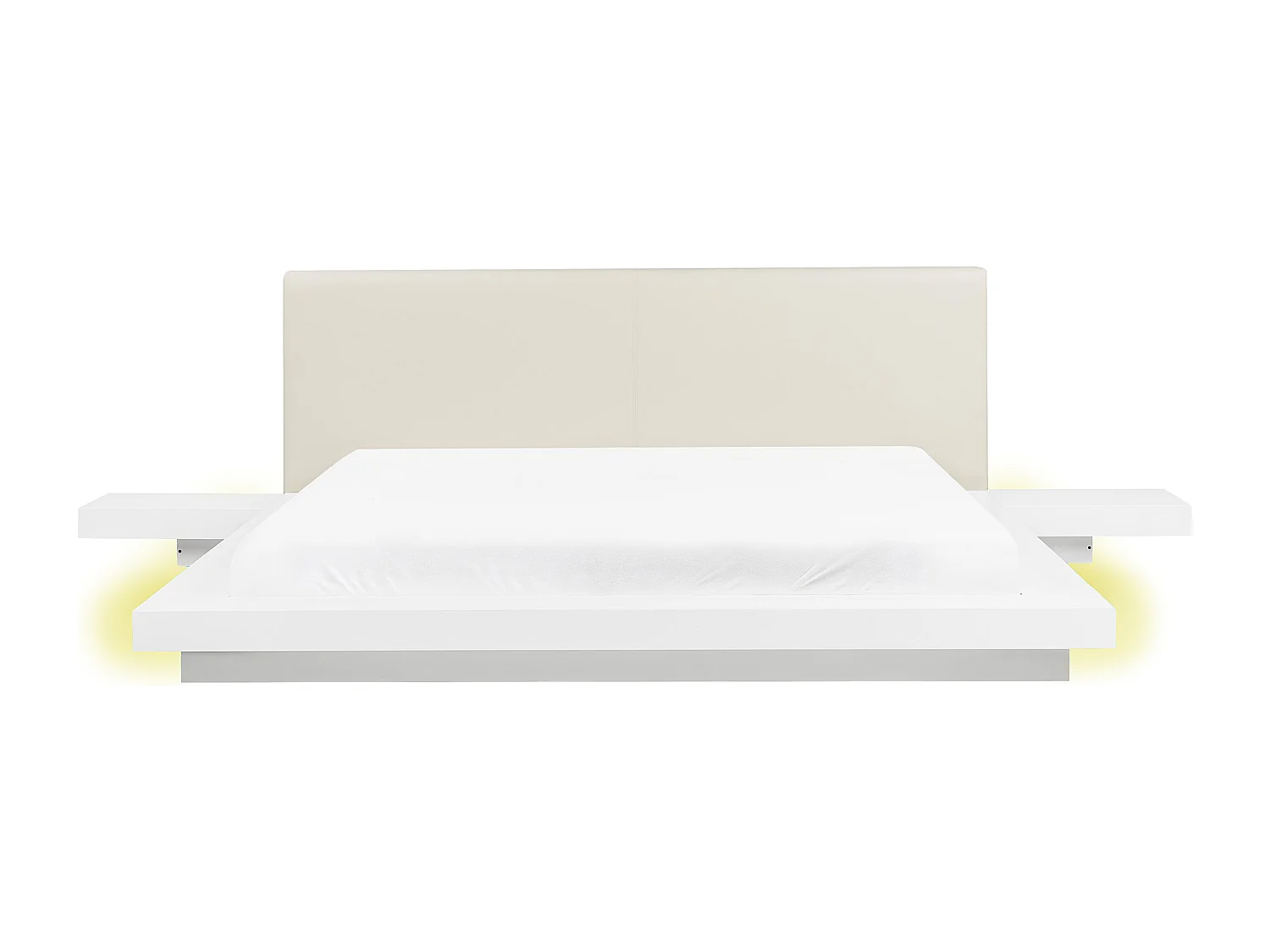 LED Bett Kunstleder Holzoptik weiß 2 Nachttische Lattenrost 180x200 cm Zen