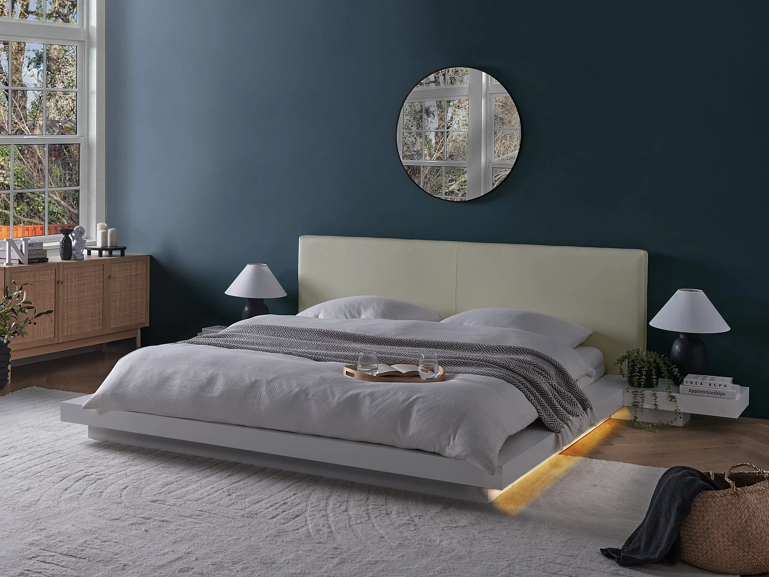 Bed met LED-verlichting Kunstleer ZEN 180 x 200 cm Wit