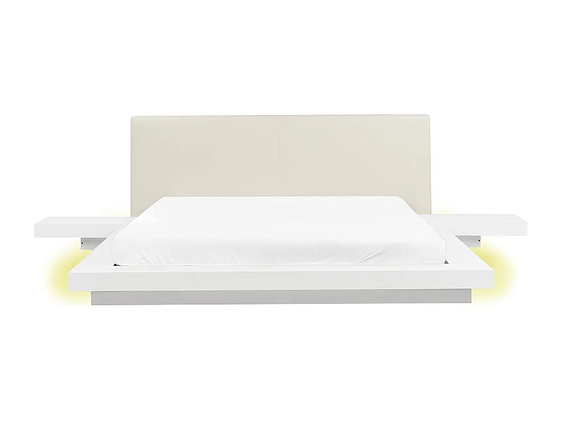 Lit avec LED Cuir PU ZEN 160 x 200 cm Blanc