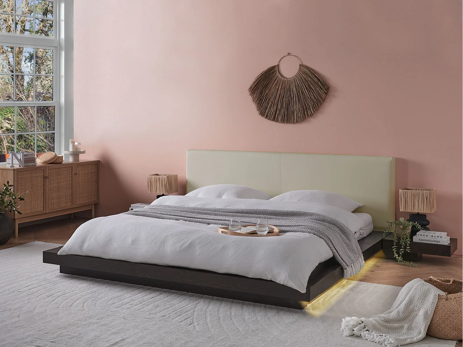 Lit avec LED Cuir PU ZEN 180 x 200 cm Frêne foncé