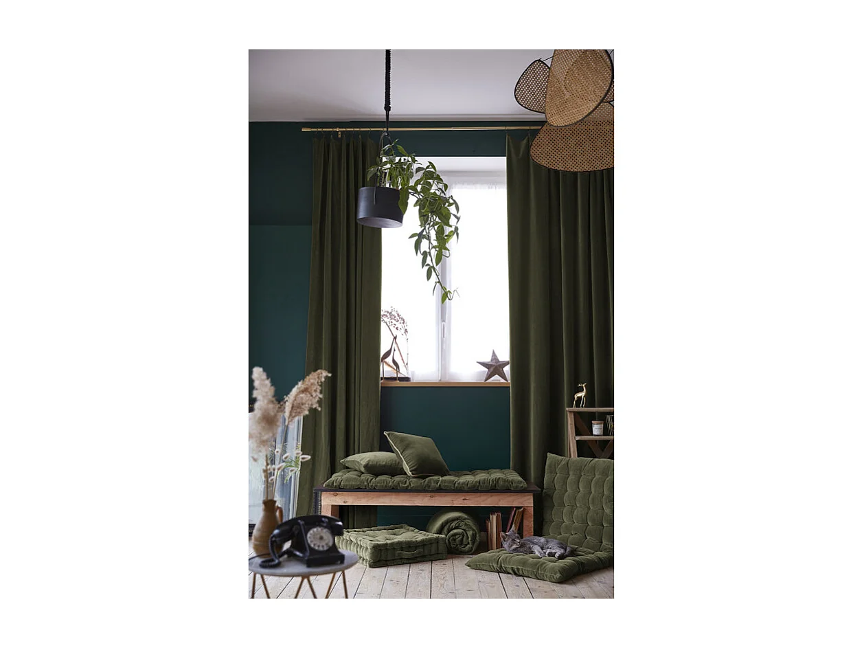 Édredon 90 x 200 cm en velours de coton vert - MIRABEL