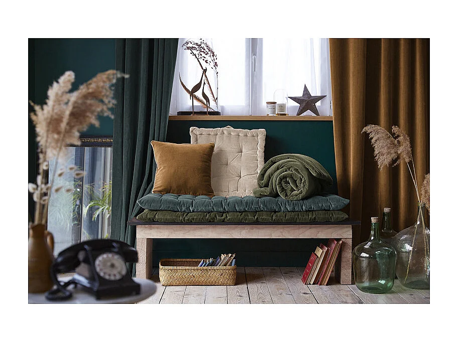 Édredon 90 x 200 cm en velours de coton vert - MIRABEL