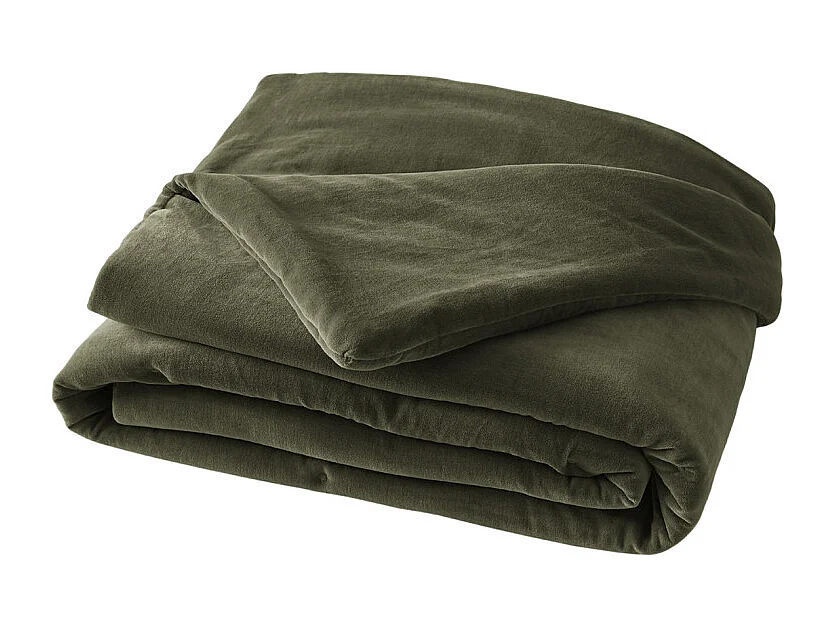Édredon 90 x 200 cm en velours de coton vert - MIRABEL