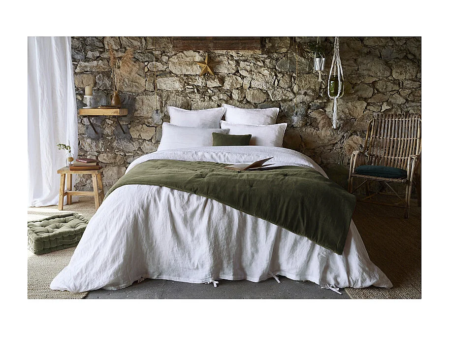 Édredon 90 x 200 cm en velours de coton vert - MIRABEL