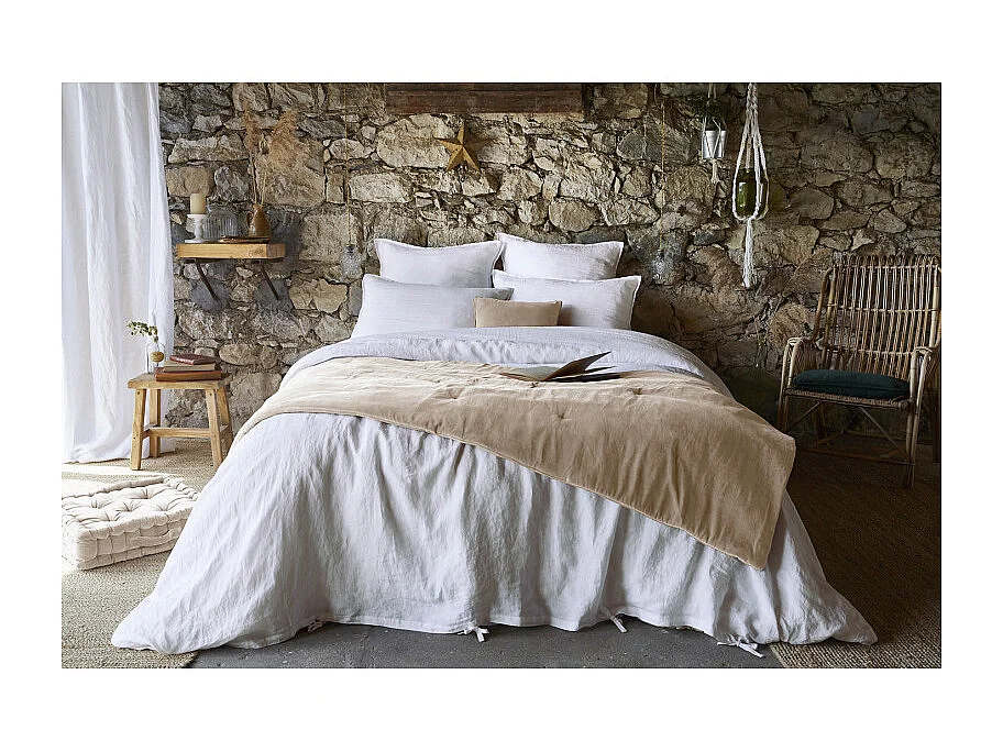 Édredon 90 x 200 cm en velours de coton écru - MIRABEL