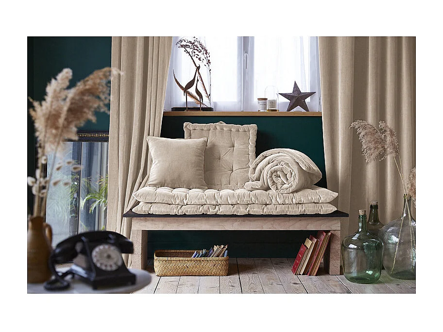 Édredon 90 x 200 cm en velours de coton écru - MIRABEL