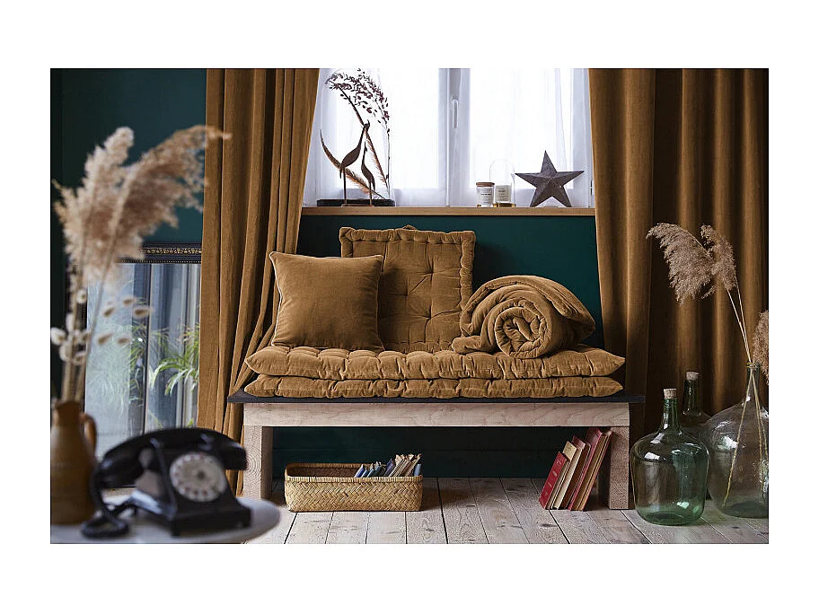 Édredon 90 x 200 cm en velours de coton camel - MIRABEL