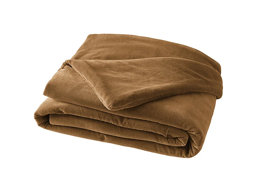 Édredon 90 x 200 cm en velours de coton camel - MIRABEL
