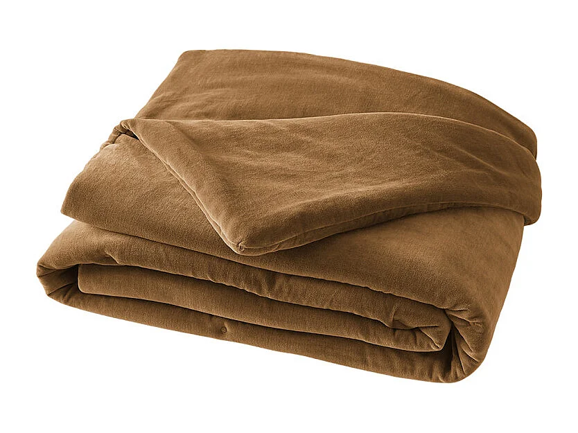 Édredon 90 x 200 cm en velours de coton camel - MIRABEL