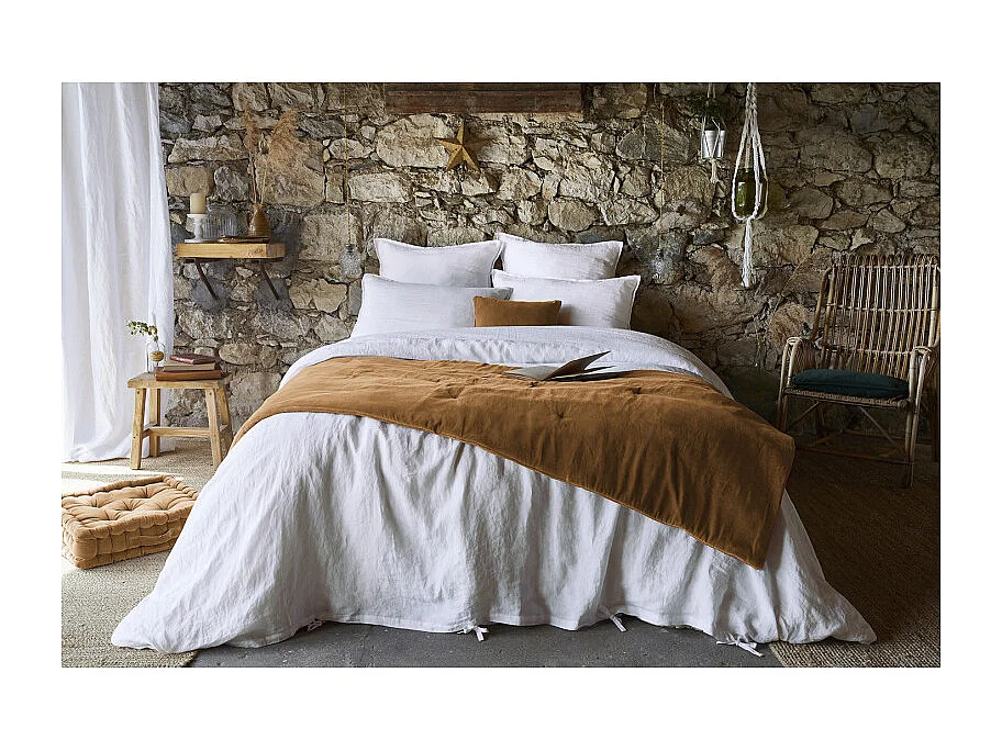 Édredon 90 x 200 cm en velours de coton camel - MIRABEL