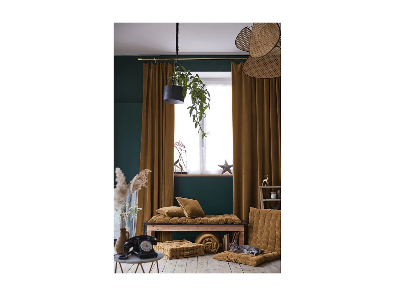 Édredon 90 x 200 cm en velours de coton camel - MIRABEL