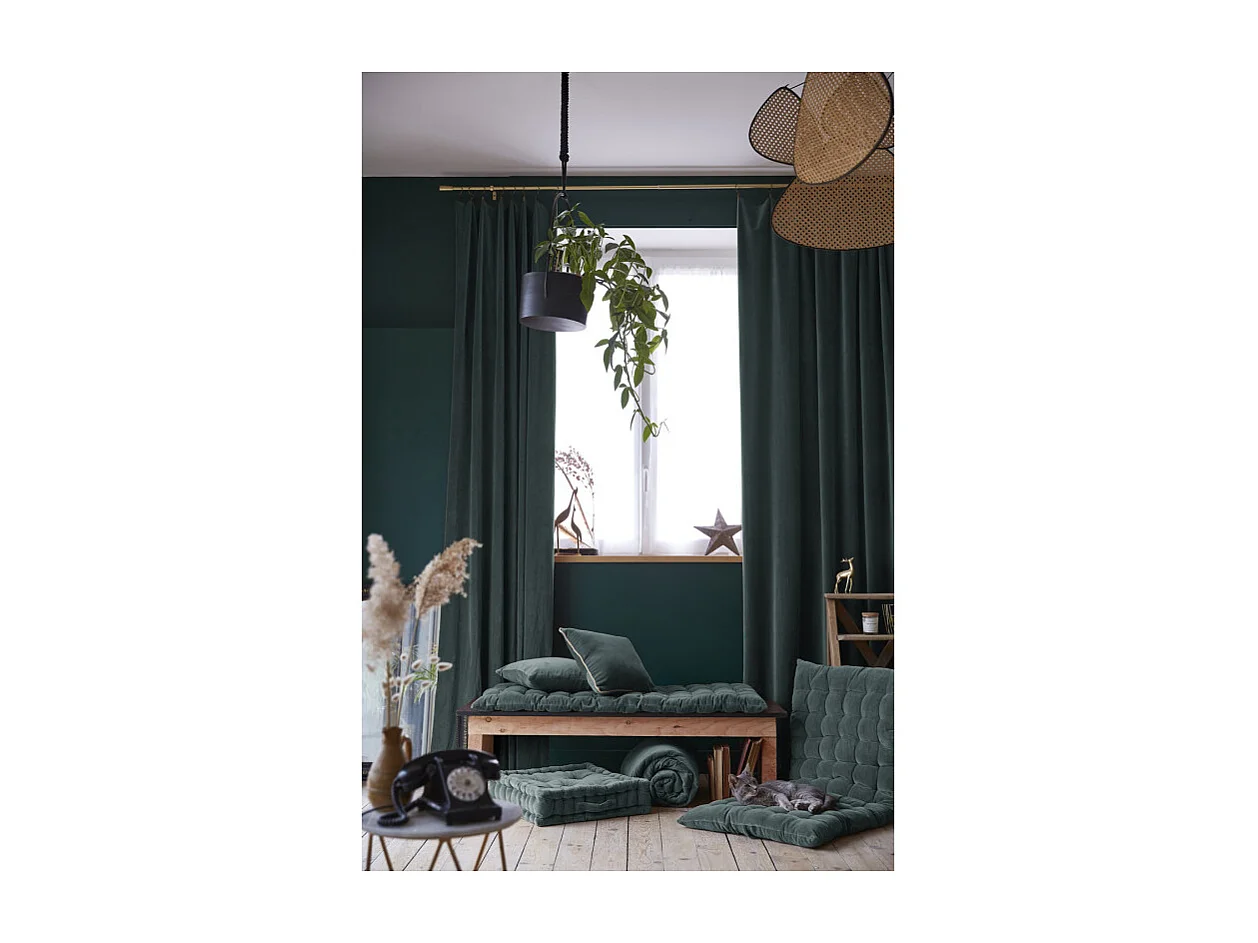 Édredon 90 x 200 cm en velours de coton bleu canard - MIRABEL