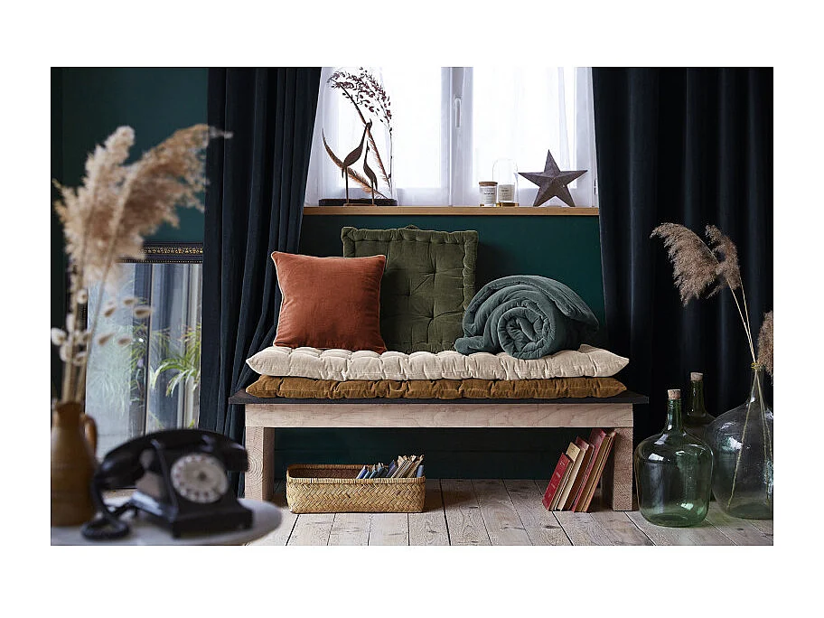 Édredon 90 x 200 cm en velours de coton bleu canard - MIRABEL