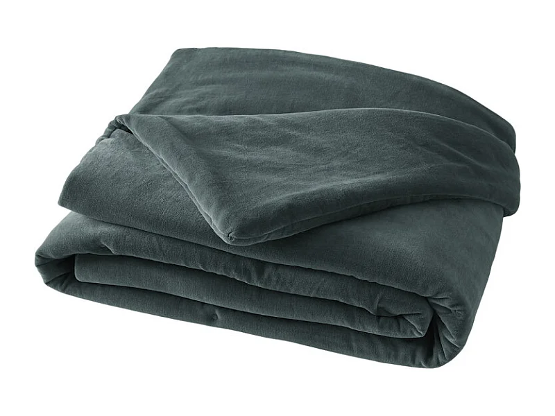 Édredon 90 x 200 cm en velours de coton bleu canard - MIRABEL