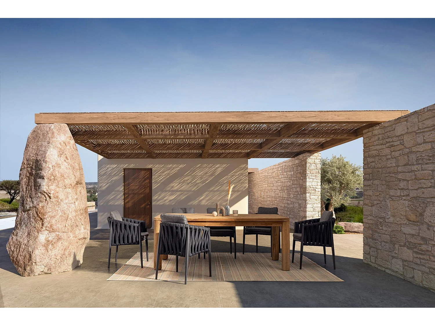 Table à manger de jardin rectangulaire en teck L200 - PORQUEROLLES