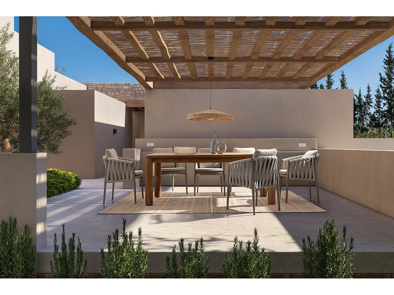 Table à manger de jardin rectangulaire en teck L200 - PORQUEROLLES