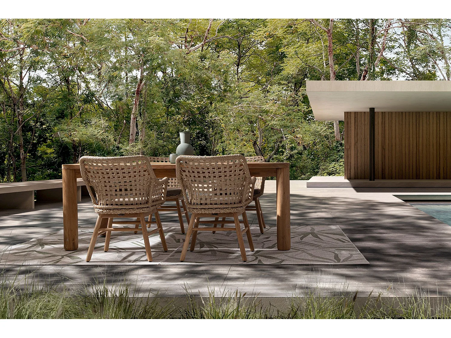 Table à manger de jardin rectangulaire en teck L200 - PORQUEROLLES