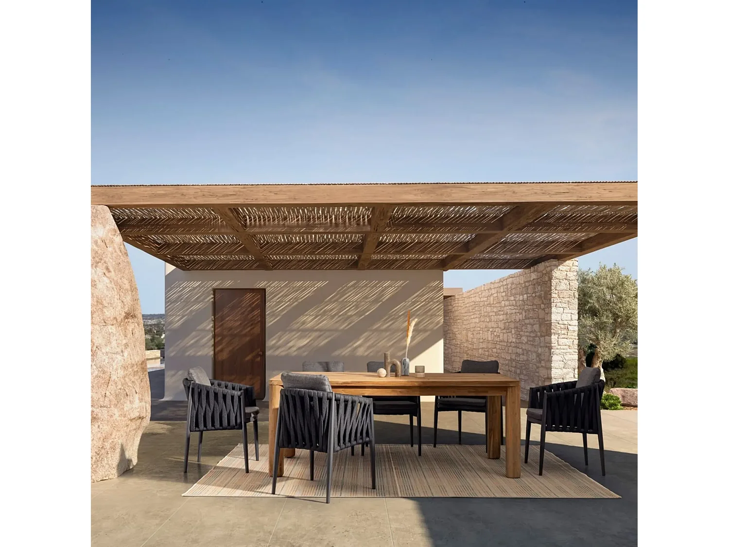 Table à manger de jardin rectangulaire en teck L200 - PORQUEROLLES