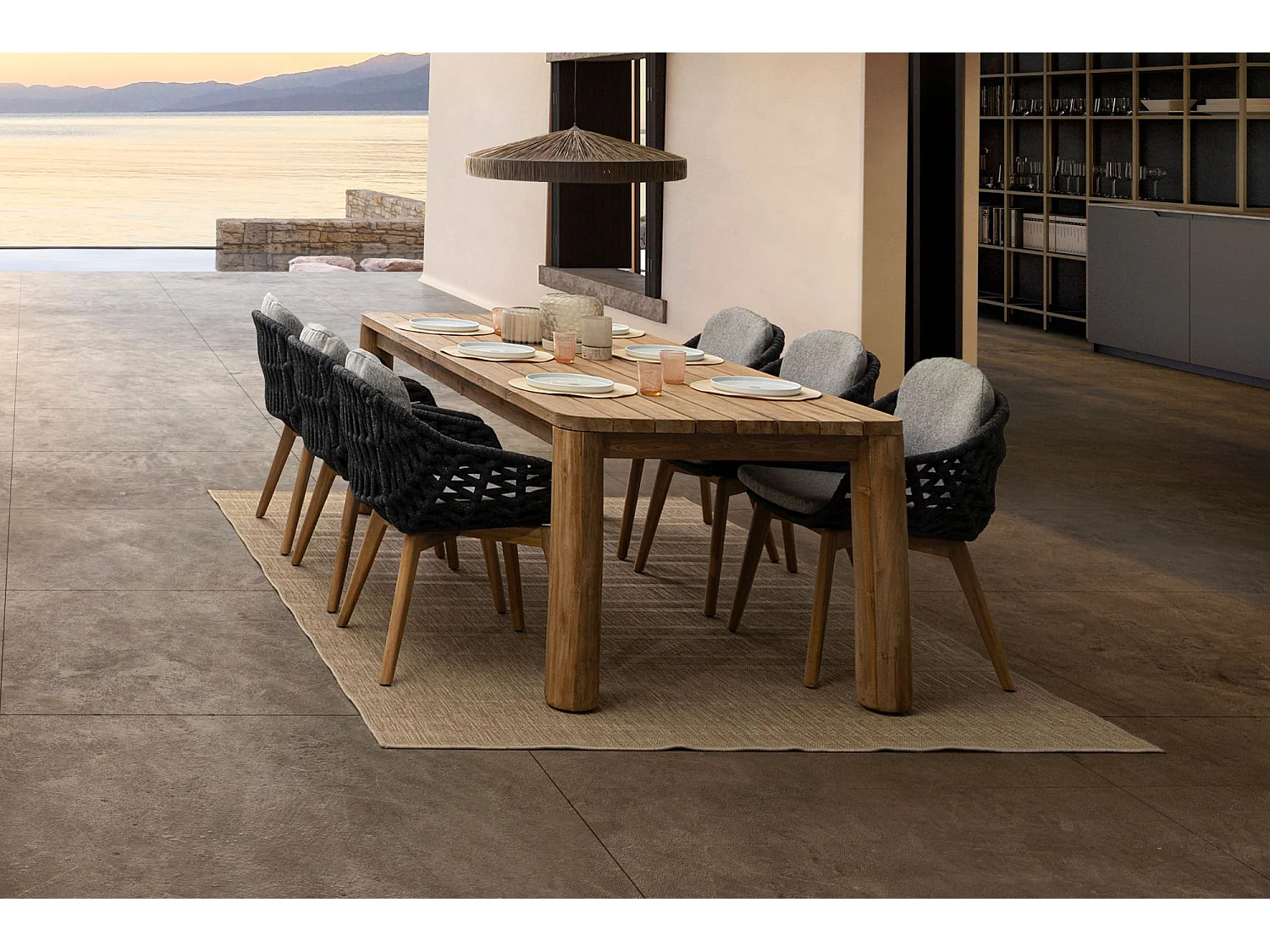 Table à manger de jardin rectangulaire en teck L240 - PORQUEROLLES