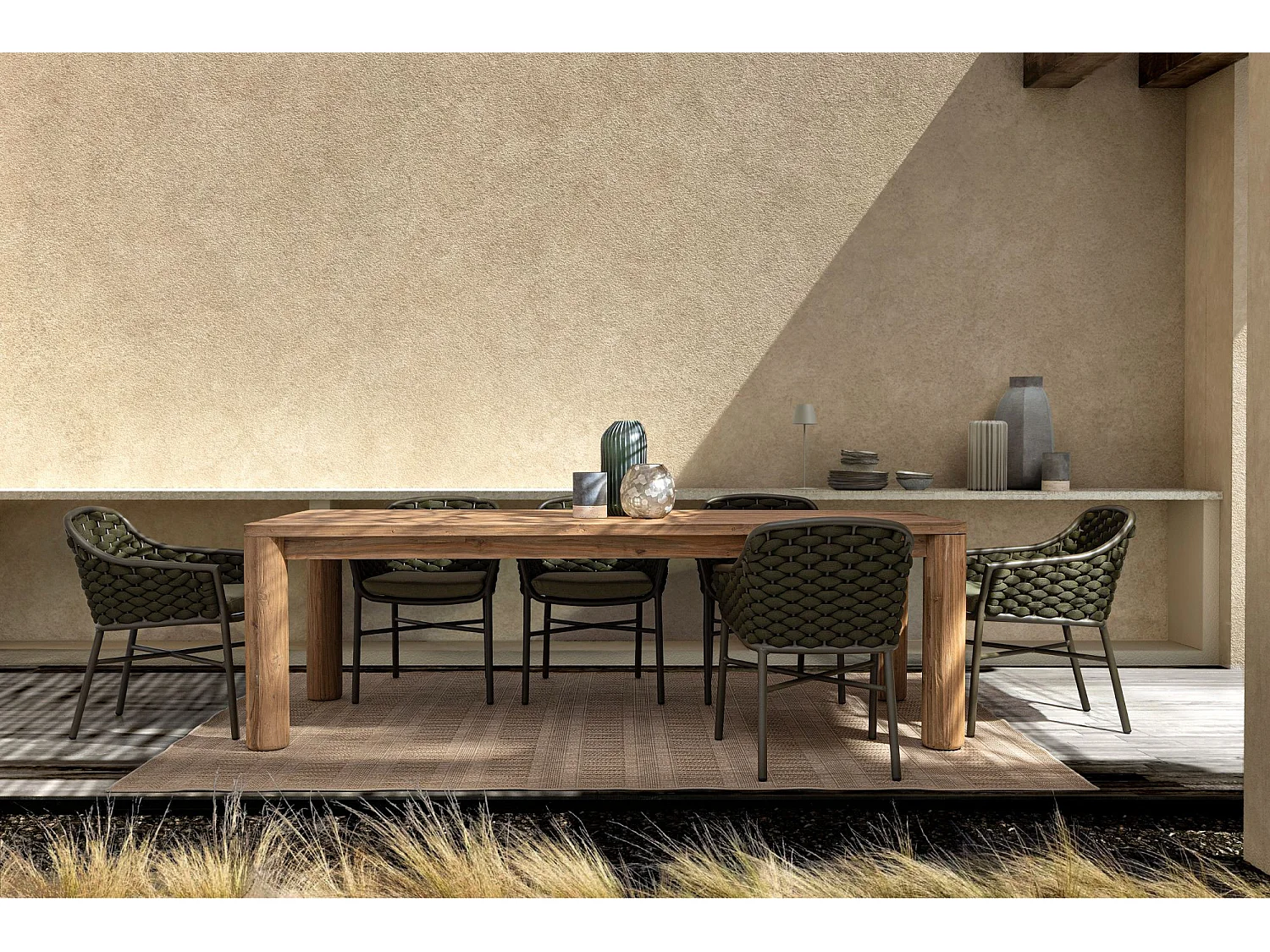 Table à manger de jardin rectangulaire en teck L240 - PORQUEROLLES