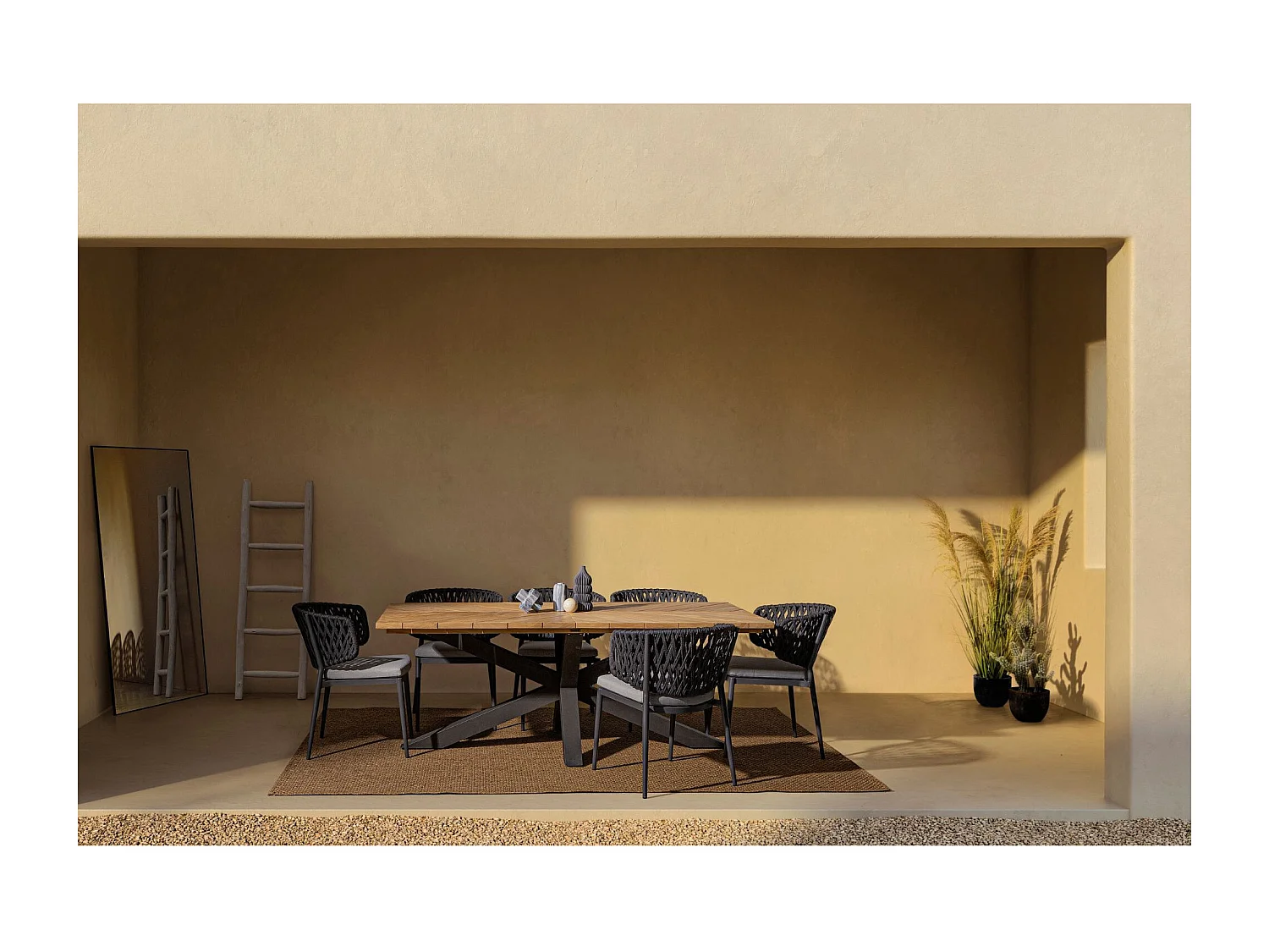 Table à manger de jardin rectangulaire teck et métal L200 - CAP FERRET