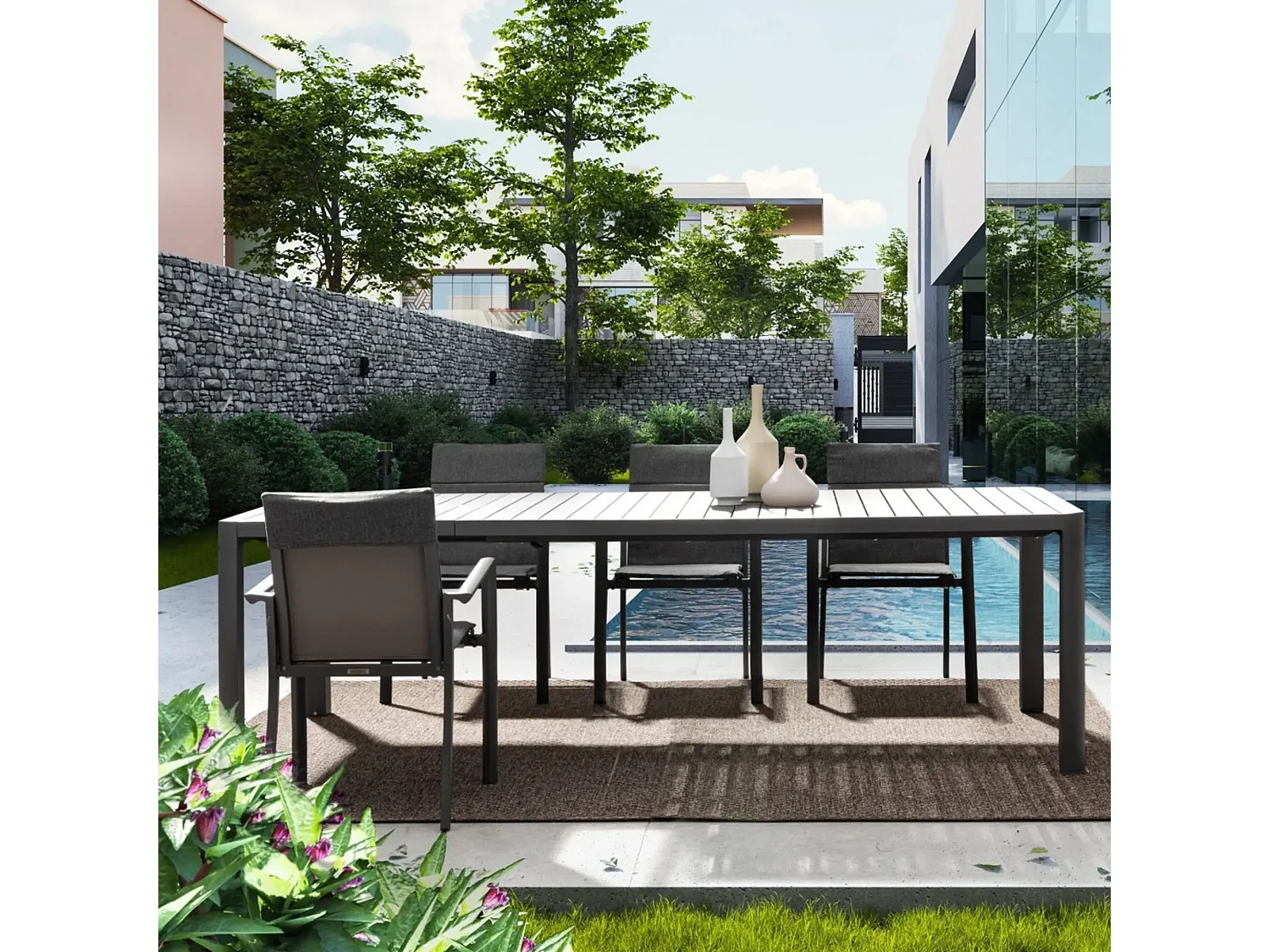 Table de jardin rectangulaire extensible en métal L180/240 8/10 places - AVIGNON