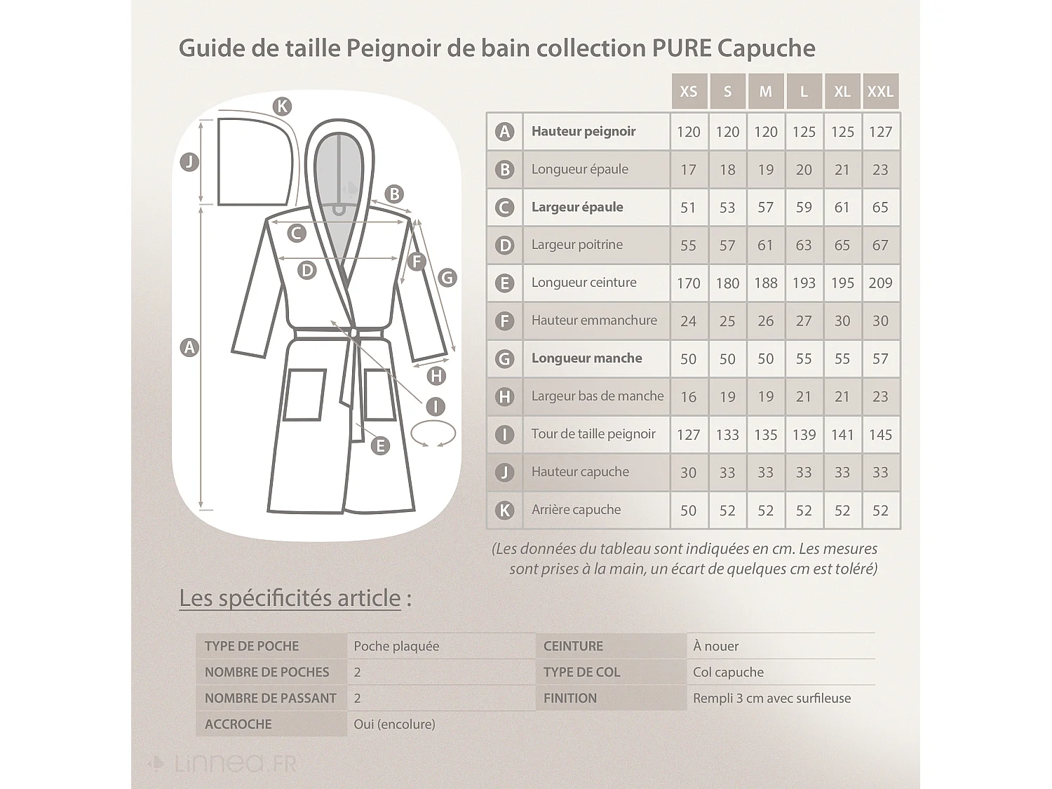 Peignoir à capuche adulte PURE coton XS rose lavande