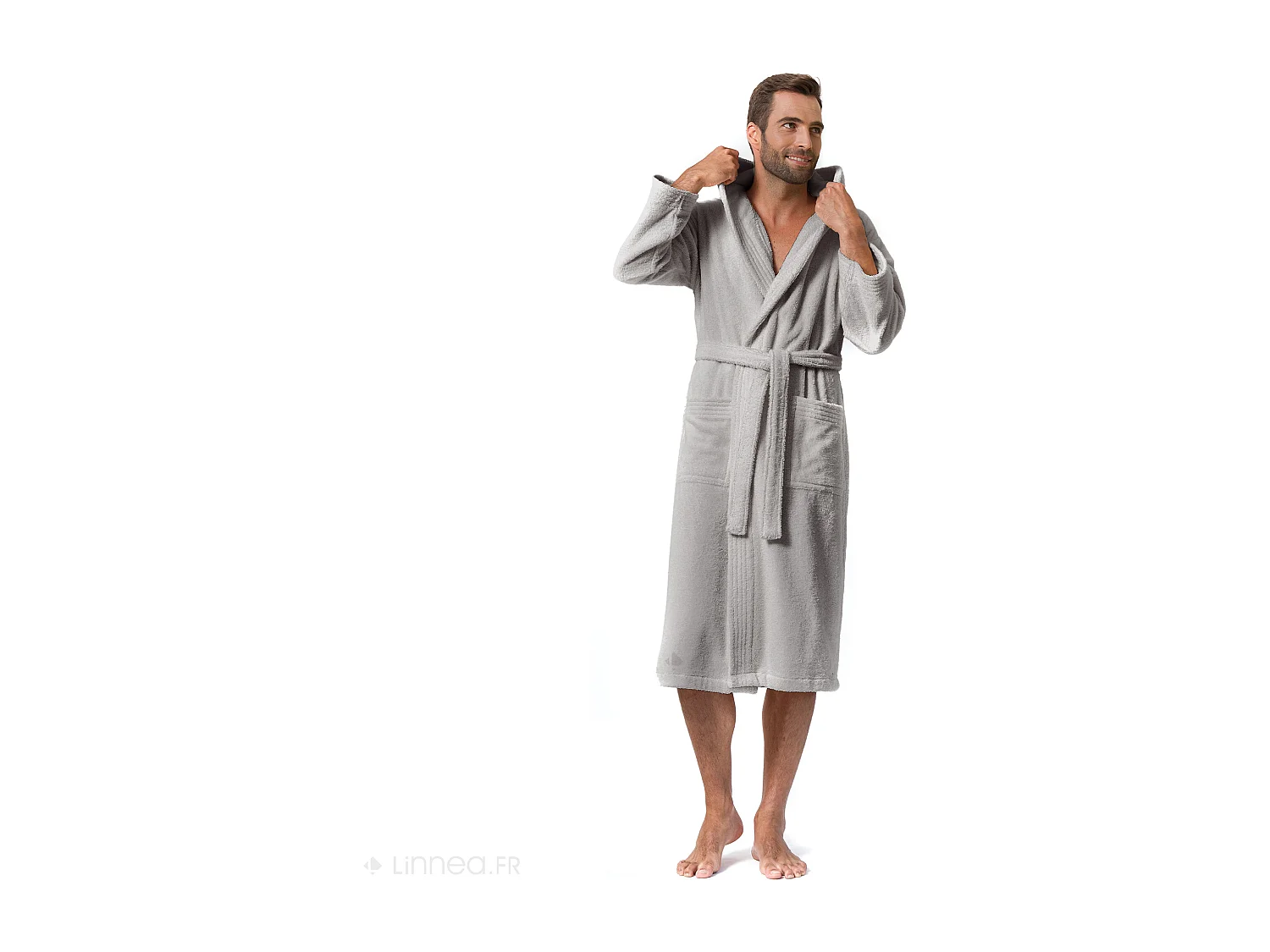 Peignoir à capuche adulte PURE coton XS gris argent