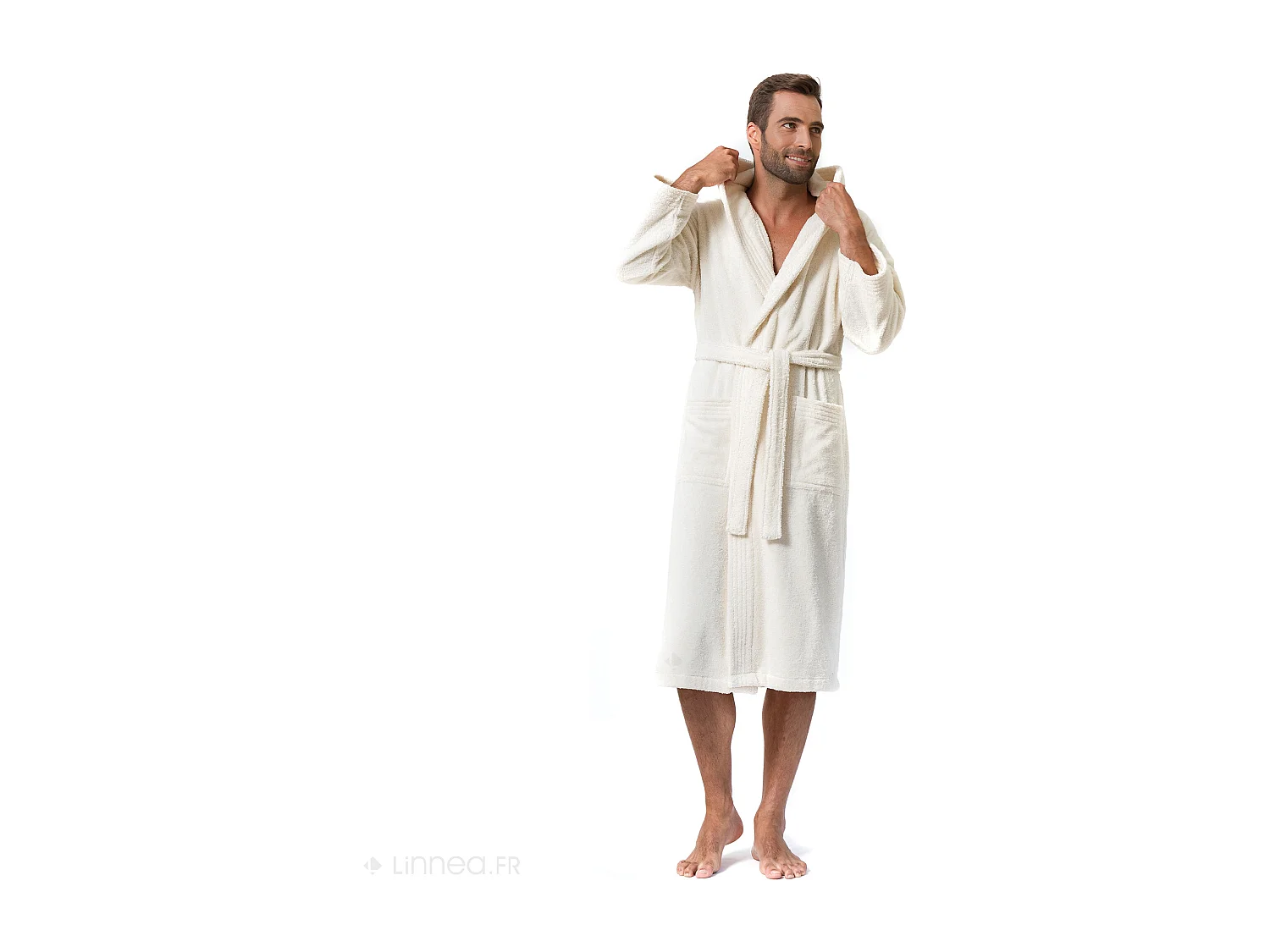 Peignoir à capuche adulte PURE coton XS ivoire