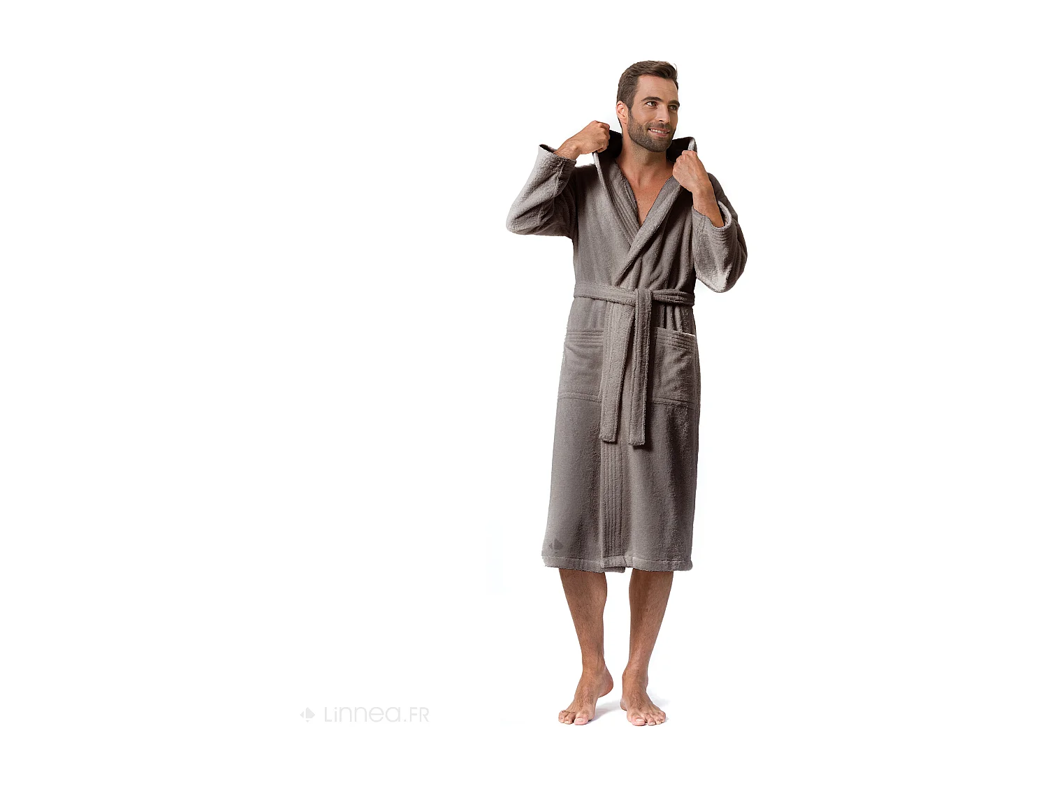 Peignoir à capuche adulte PURE coton XS marron taupe