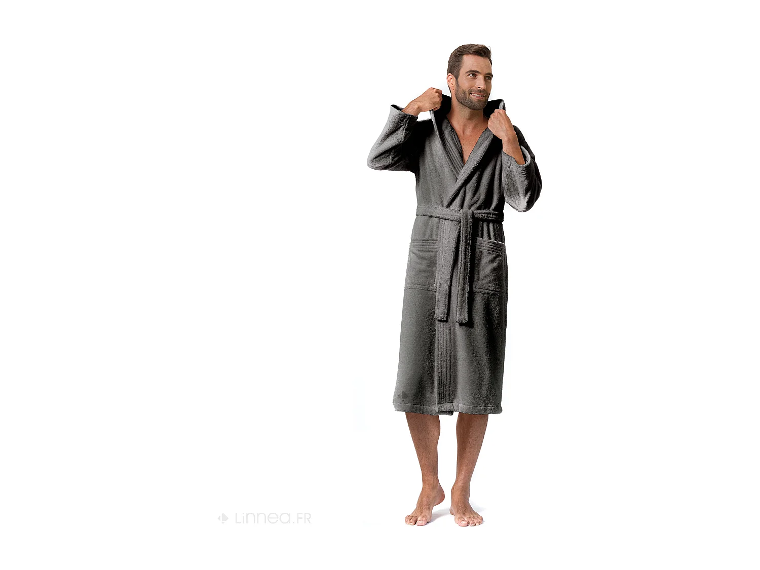 Peignoir à capuche adulte PURE coton XS gris anthracite