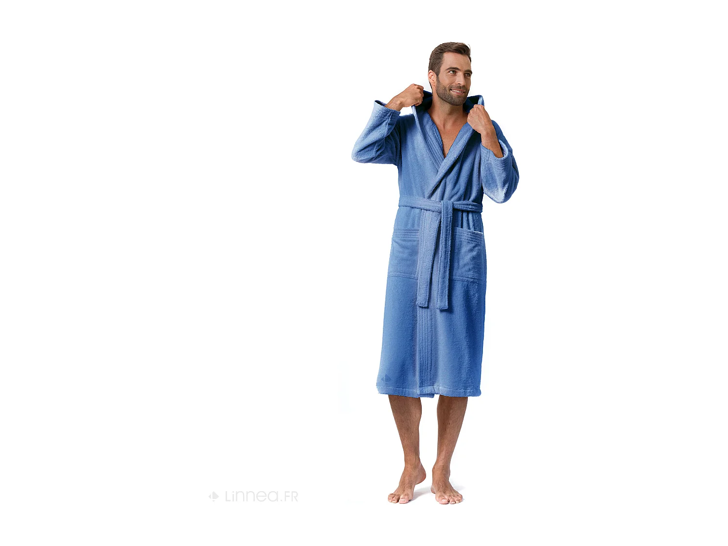 Peignoir à capuche adulte PURE coton XS bleu mer