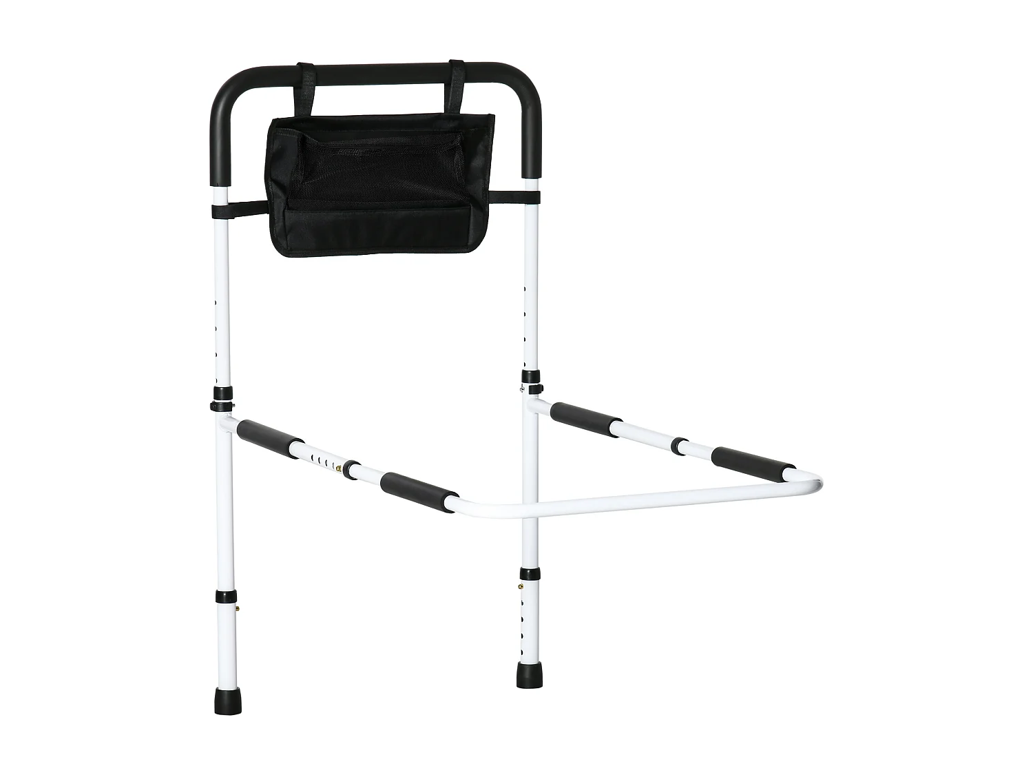 Barre de redressement de lit réglable avec pochette - poignée d'appui pour le lit - barre d'appui de lit - acier blanc EVA noir