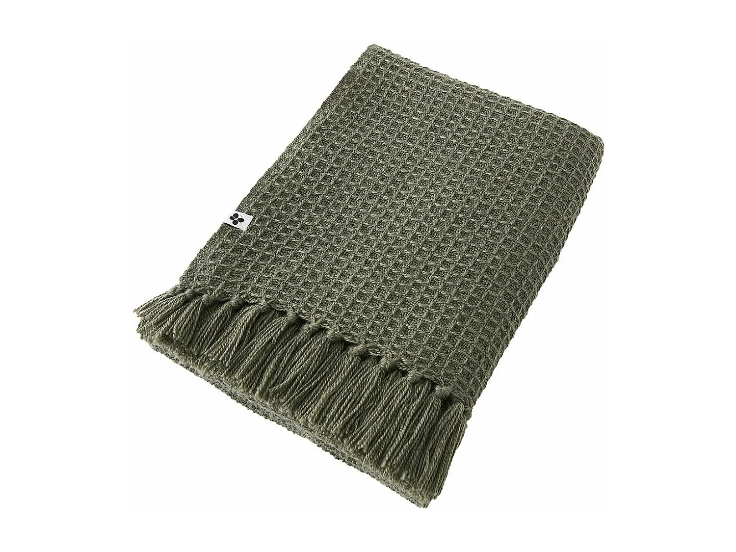 KARL - Plaid à Franges 100% Recyclé Tissage Nid d'abeilles 180x220cm Thym